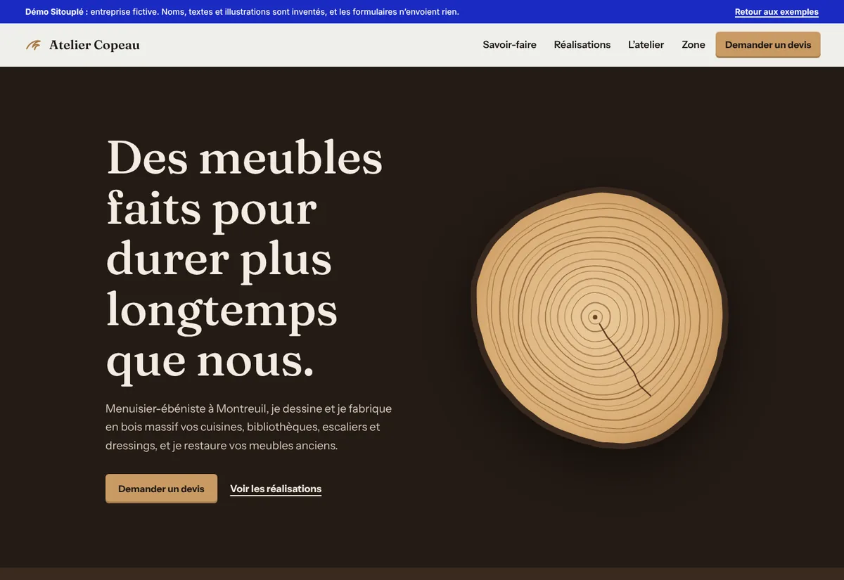 Page d’accueil de la démo Atelier Copeau