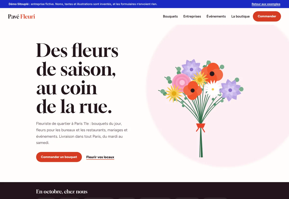 Page d’accueil de la démo Pavé Fleuri
