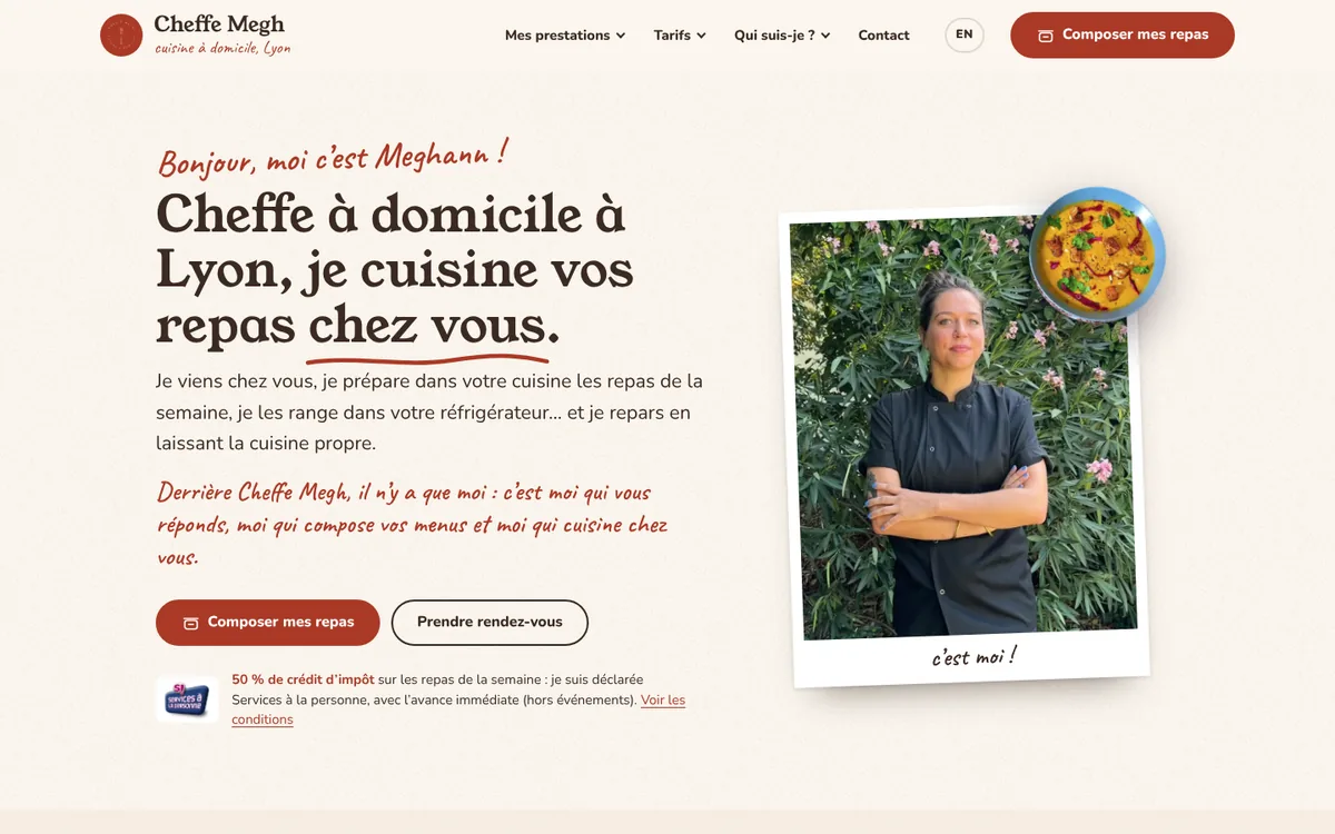Page d’accueil du site Cheffe Megh